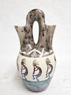 Native American Navajo Fine Etched Horsehair Wedding Vase with Kokopelli