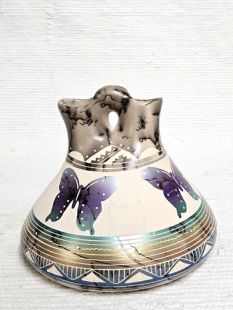 Native American Navajo Fine Etched Horsehair Wedding Vase with Butterflies