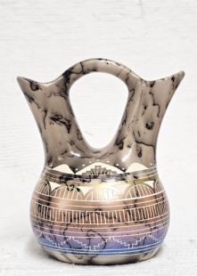 Native American Navajo Fine Etched Horsehair Wedding Vase