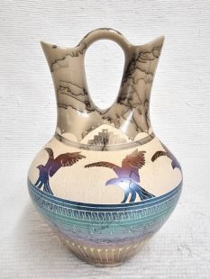 Native American Navajo Fine Etched Horsehair Wedding Vase with Eagles