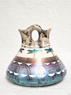 Native American Navajo Fine Etched Horsehair Wedding Vase with Dragonflies