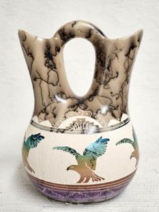 Native American Navajo Fine Etched Horsehair Wedding Vase with Eagles