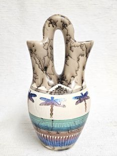 Native American Navajo Fine Etched Horsehair Wedding Vase with Dragonflies