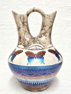 Native American Navajo Fine Etched Horsehair Wedding Vase with Butterflies