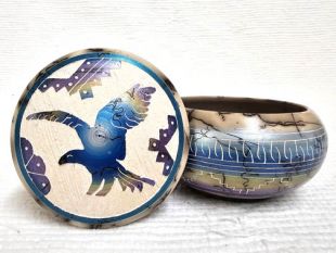 Native American Navajo Made Ceramic Fine Etched Horsehair Jewelry Box with Eagle