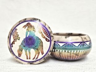 Native American Navajo Made Ceramic Fine Etched Horsehair Jewelry Box with End of the Trail