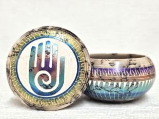 Native American Navajo Made Ceramic Fine Etched Horsehair Jewelry Box with Healing Hand