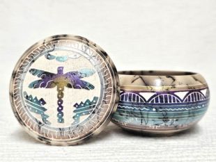 Native American Navajo Made Ceramic Fine Etched Horsehair Jewelry Box with Dragonfly
