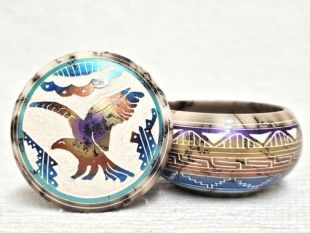 Native American Navajo Made Ceramic Fine Etched Horsehair Jewelry Box with Eagle