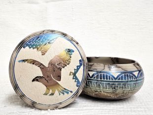 Native American Navajo Made Ceramic Fine Etched Horsehair Jewelry Box with Eagle