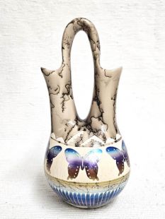 Native American Navajo Fine Etched Horsehair Wedding Vase with Butterflies