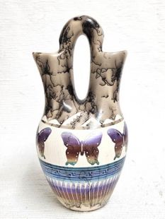 Native American Navajo Fine Etched Horsehair Wedding Vase with Butterflies