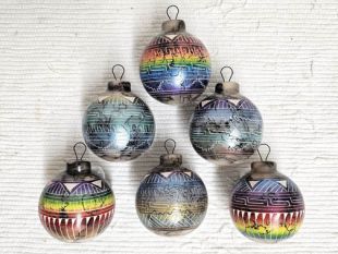 Native American Navajo Made Fine Etched Horsehair Christmas Ball Ornaments