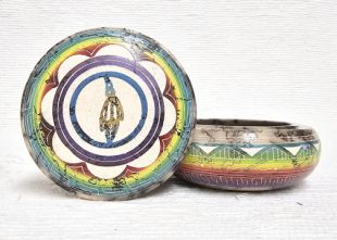 Native American Navajo Made Ceramic Fine Etched Horsehair Jewelry Box with Prayer Feather