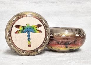 Native American Navajo Made Ceramic Fine Etched Horsehair Jewelry Box with Dragonfly