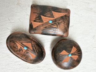 Native American Made Ceramic Horsehair Small Jewelry Boxes--Red