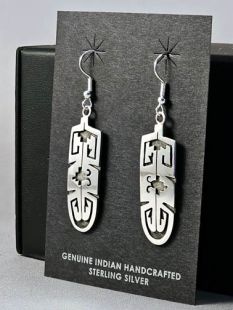 Native American Hopi Made Earrings with Water Symbols