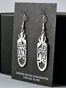 Native American Hopi Made Earrings with Water Symbols