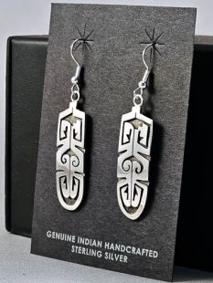 Native American Hopi Made Earrings with Water Symbols