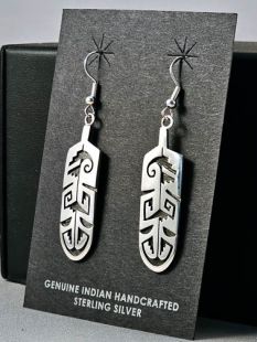 Native American Hopi Made Earrings with Water Symbols