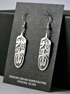 Native American Hopi Made Earrings with Water Symbols