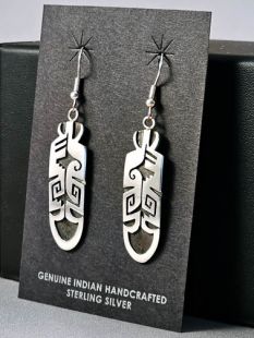 Native American Hopi Made Earrings with Water Symbols