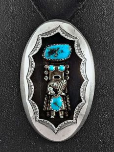 Native American Navajo Made Pendant with Turquoise--Vintage