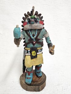 Native American Hopi Carved Ahote Warrior Katsina Doll--Blue