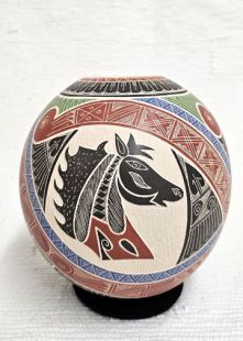 Mata Ortiz Handbuilt and Handetched Pot with Horses