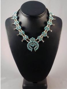 Native American Zuni Made Squash Blossom Necklace--Princess