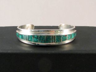 Native American Navajo Made Cuff Bracelet with Turquoise Inlay