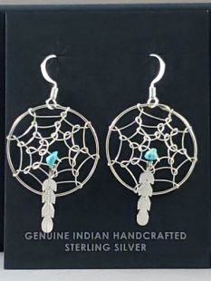 Native American Navajo Made Dreamcatcher Earrings with Turquoise Stone