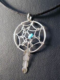 Native American Navajo Made Dreamcatcher Pendant with Turquoise Stone