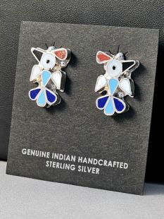 Native American Zuni Made Multistone Hummingbird Earrings