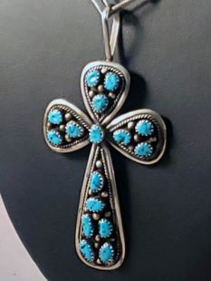 Vintage Native American Navajo Made Cross with Turquoise