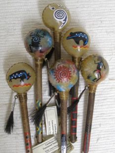 Native American Made Small Painted Rawhide Rattles