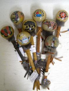 Native American Made Medium Painted Rawhide Rattles