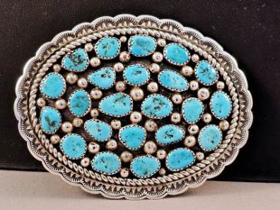 Vintage Native American Navajo Made Sterling Silver Buckle with Turquoise