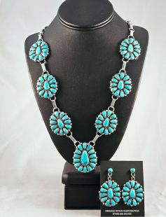 Native American Navajo Made Blossom Necklace and Earrings--Vintage 