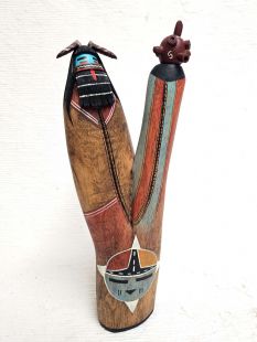 Native American Hopi Carved Heoto Mana and Mudhead Kachina Sculpture (Katsina Sculpture)