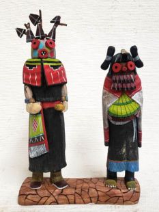 Native American Hopi Carved Maasaw and Maasaw Mana Death Katsina Dolls