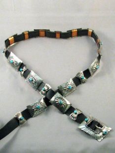 Vintage Native American Navajo Made Concha Belt with Turquoise