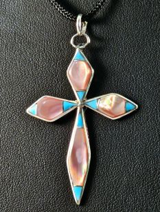 Native American Zuni Made Cross with Shell