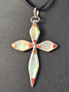 Native American Zuni Made Cross with Shell