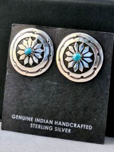 Native American Navajo Made Concha Earrings with Turquoise