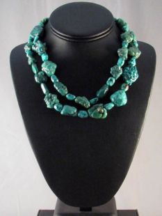 Vintage Native American Navajo Made Two-Strand Turquoise Nugget Necklace
