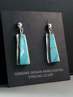 Native American Navajo Made Earrings with Turquoise Inlay