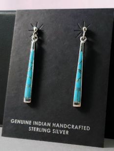 Native American Zuni Made Inlaid Turquoise Earrings 