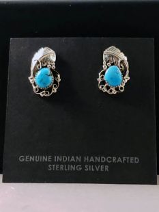 Native American Navajo Made Earrings with Turquoise 