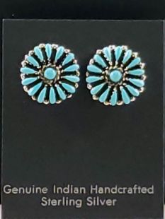 Native American Zuni Made Blossom Earrings with Turquoise